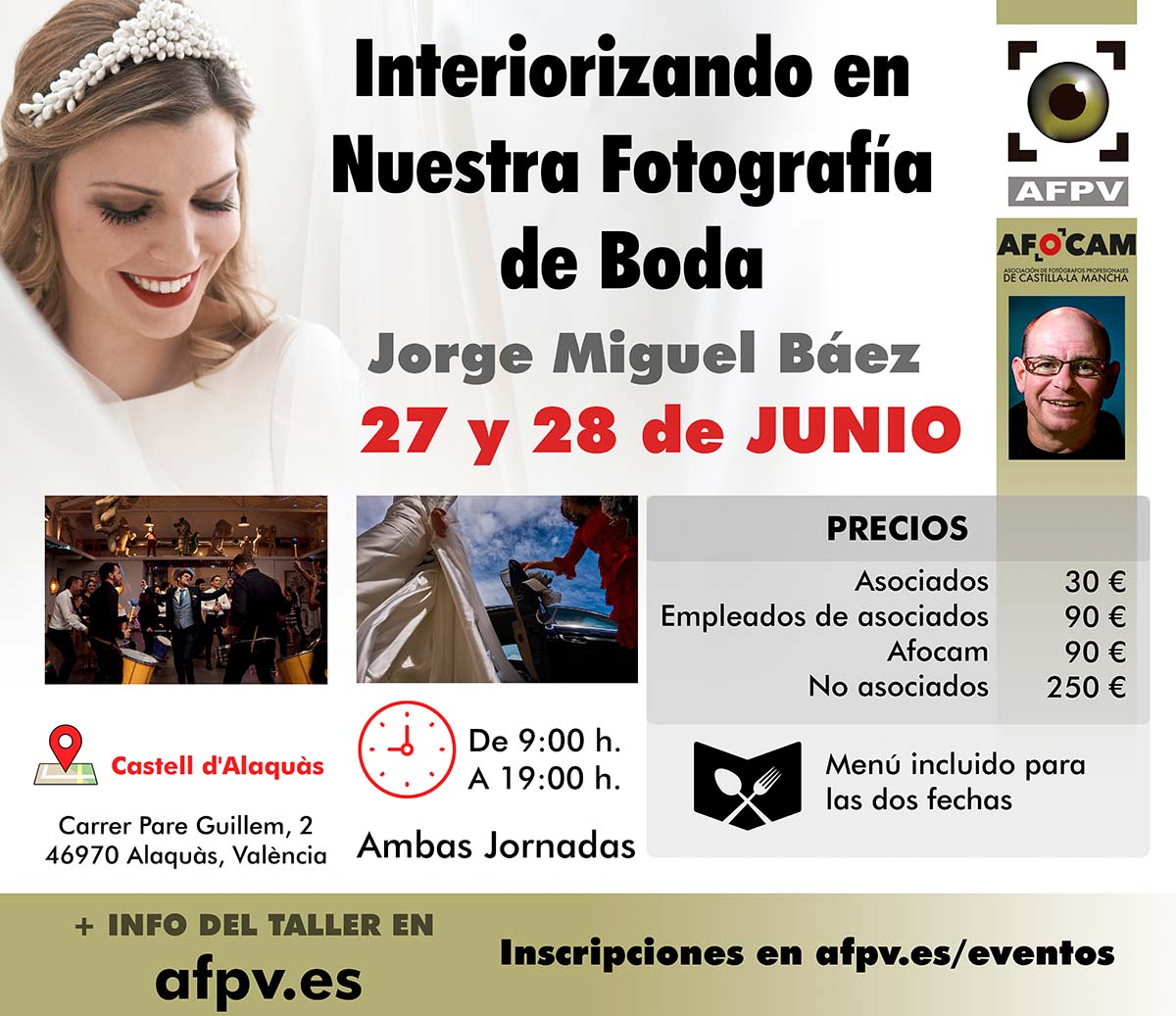 Cartel presentación Taller fotografía de boda Jorge Miguel Báez para AFPV
