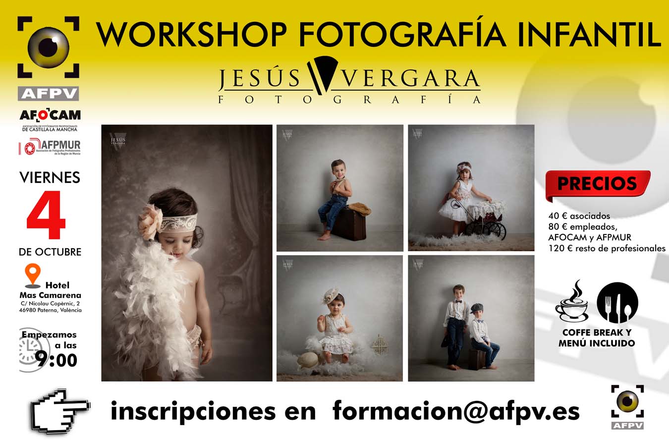 Cartel presentación Taller de Fotografía Infantil con Jesús Vergara para AFPV
